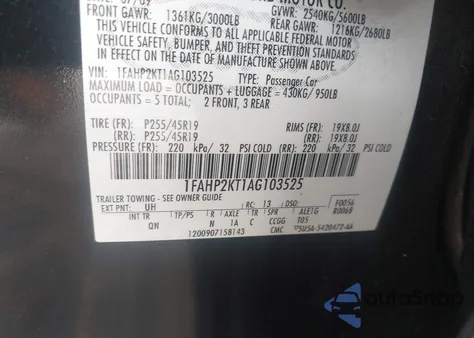 2010 Ford Taurus Sho из США, поврежденный, VIN 1FAHP2KT1AG103525